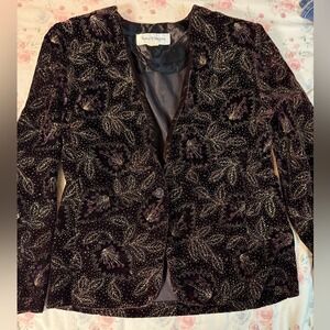 Vintage Norton McNaughton Velvet Blazer Women's L Floral‎ Beaded Jacket